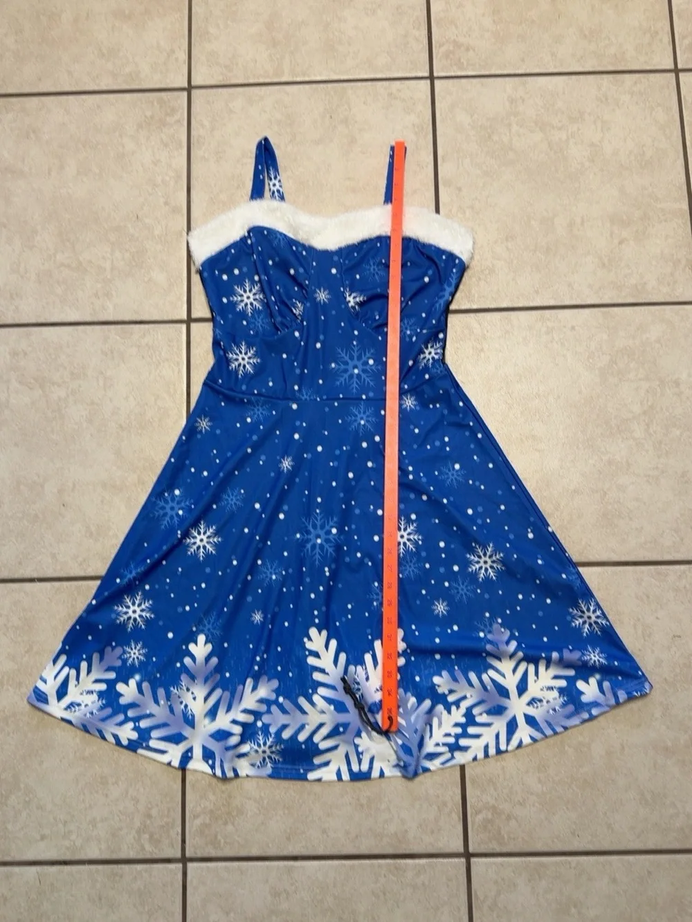 Blue Snowflake Faux Fur Trim Christmas Winter Dress Size Medium